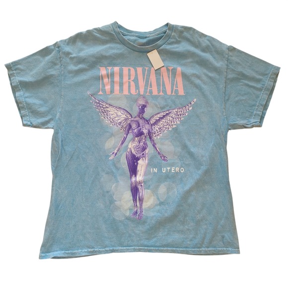 NIRVANA Tops - Nirvana In Utero Graphic T-Shirt Blue Mineral Wash Plus Size 1X Angel Tee